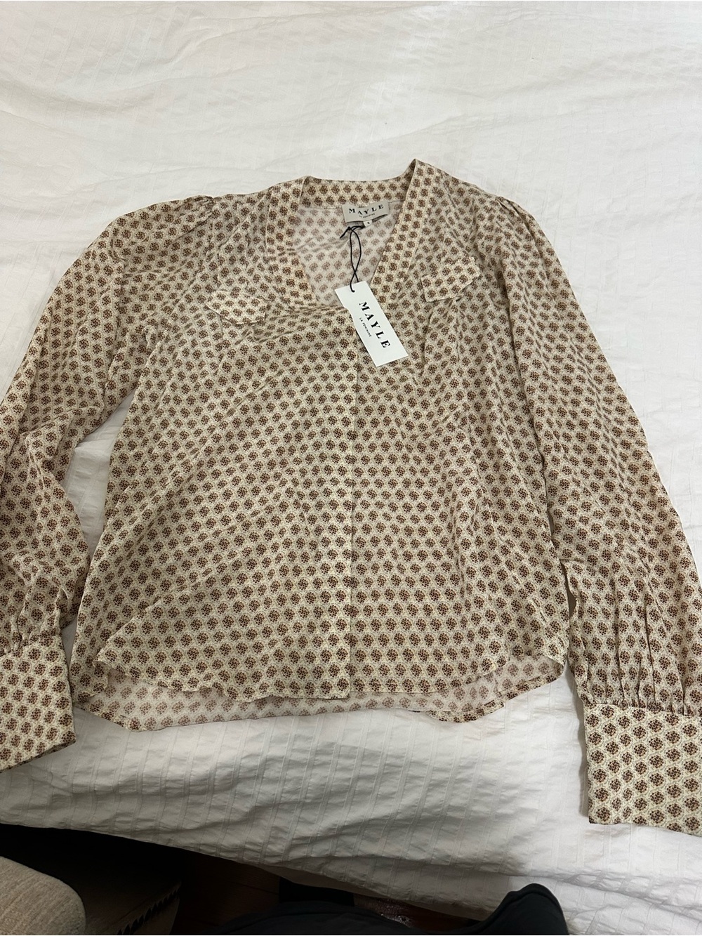 Mayle Cream Blouse with Brown Floral Motif